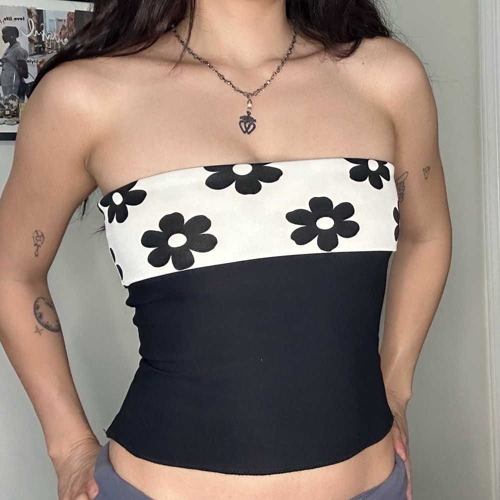 Black and White Floral Tube Top